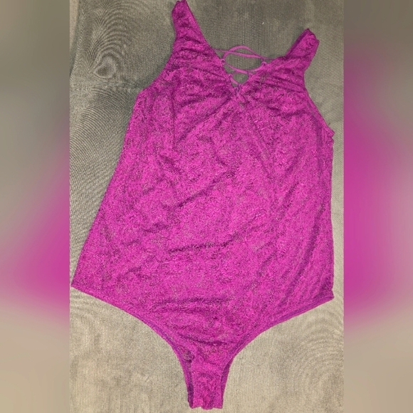 Torrid Raspberry Purple All Lace Bodysuit Top Strappy Tank Lingerie Intimate 1X - Picture 5 of 8